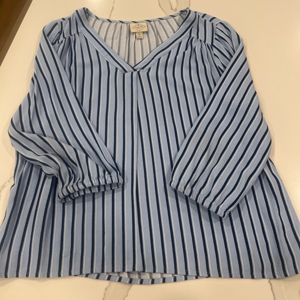 Cato Light Blue and Navy Striped Blouse